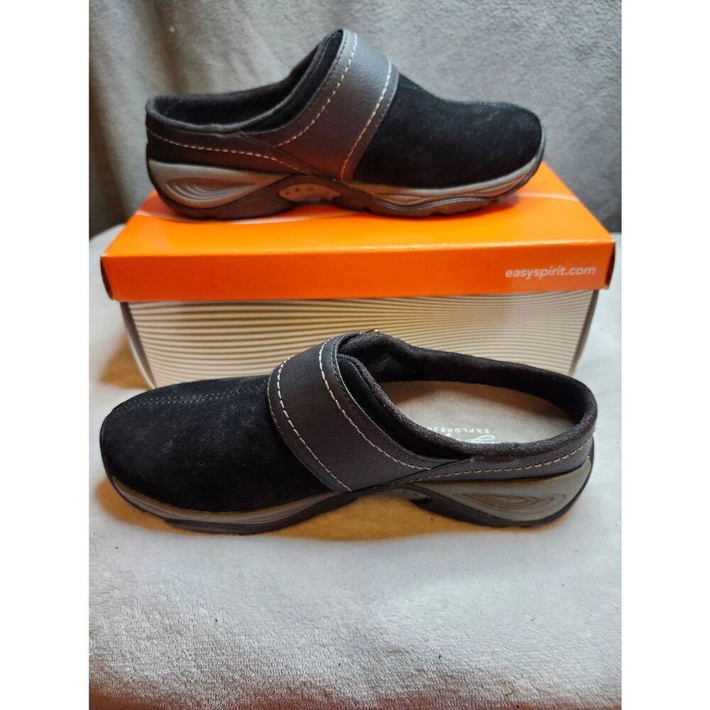 Easy Spirit Explore24 black suede mules, specifically the Eliana or Eseliana mod